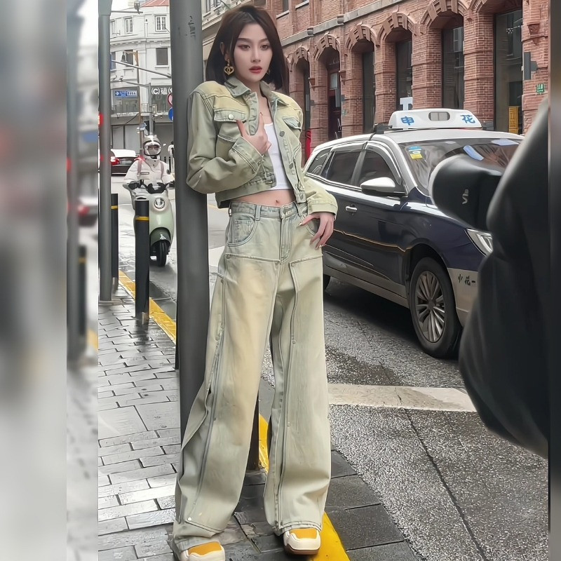 Bộ đồ nữ thời trang vintage hai món, quần áo cắt nhãn gốc, hàng xuất khẩu