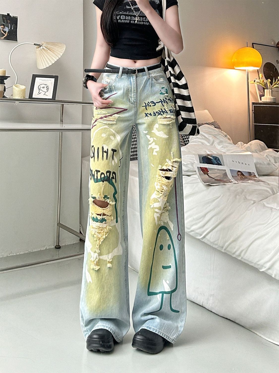 Quần jeans nữ phong cách Mỹ cổ điển rộng rãi 2026